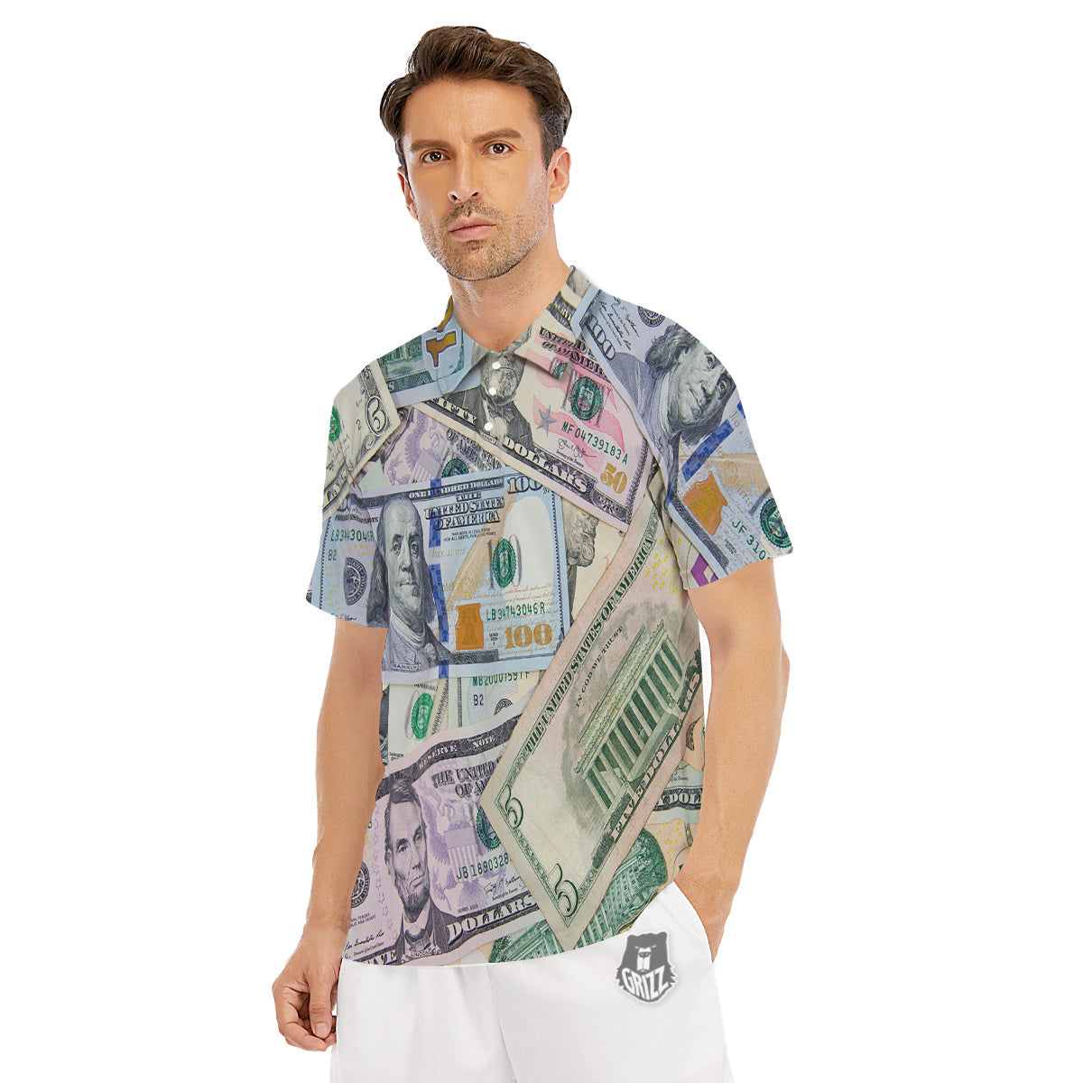 US Dollar Print Men's Golf Shirts-grizzshop