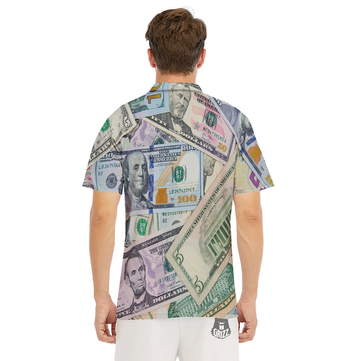 US Dollar Print Men's Golf Shirts-grizzshop