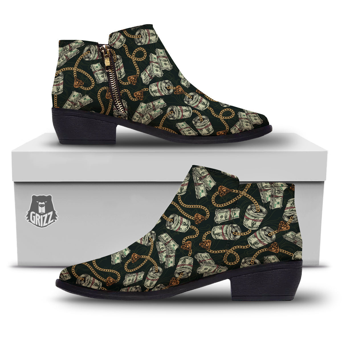 US Dollar Print Pattern Ankle Boots-grizzshop