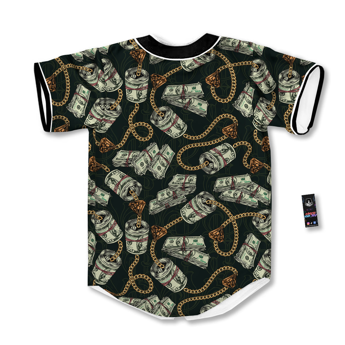 US Dollar Print Pattern Baseball Jersey-grizzshop