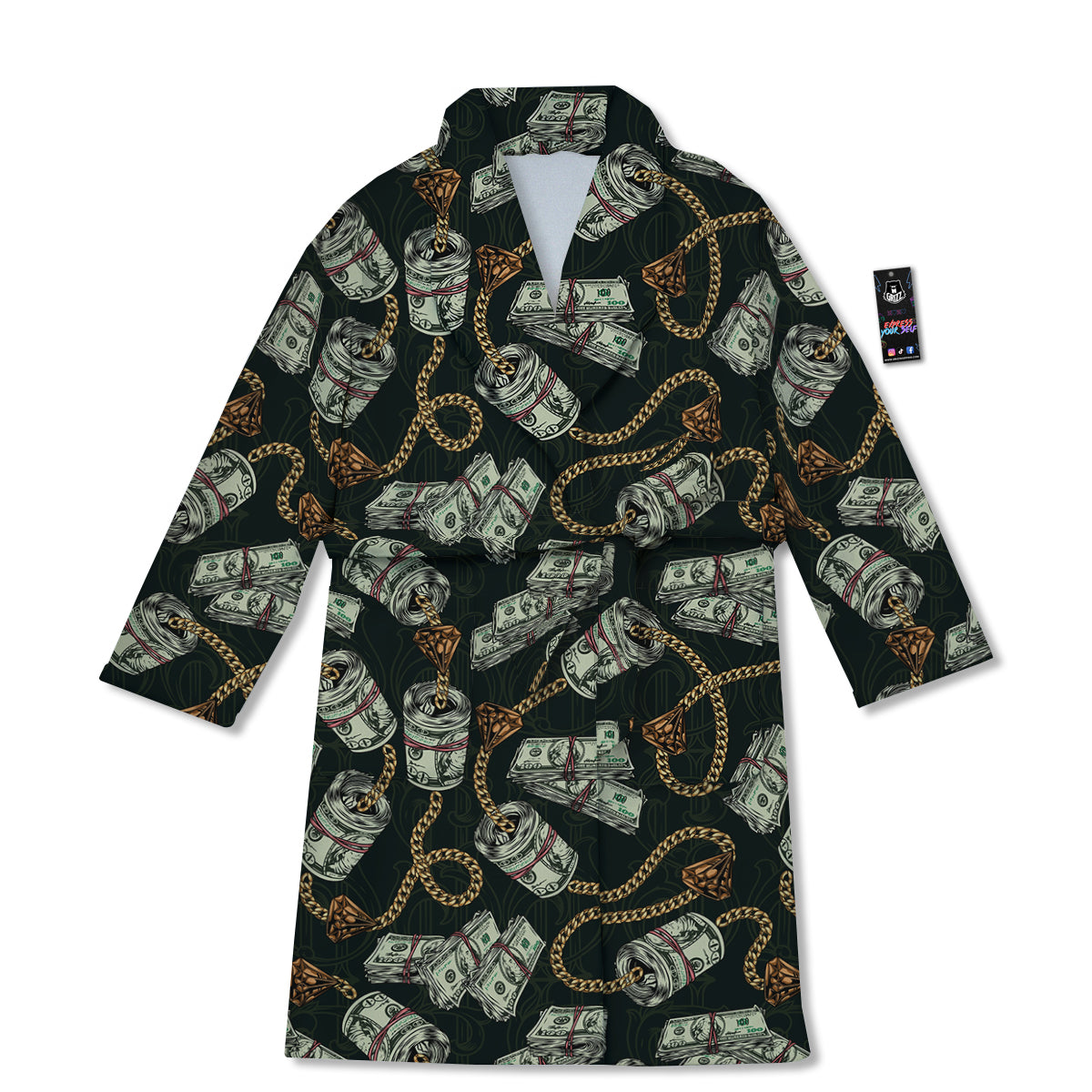 US Dollar Print Pattern Bathrobe-grizzshop
