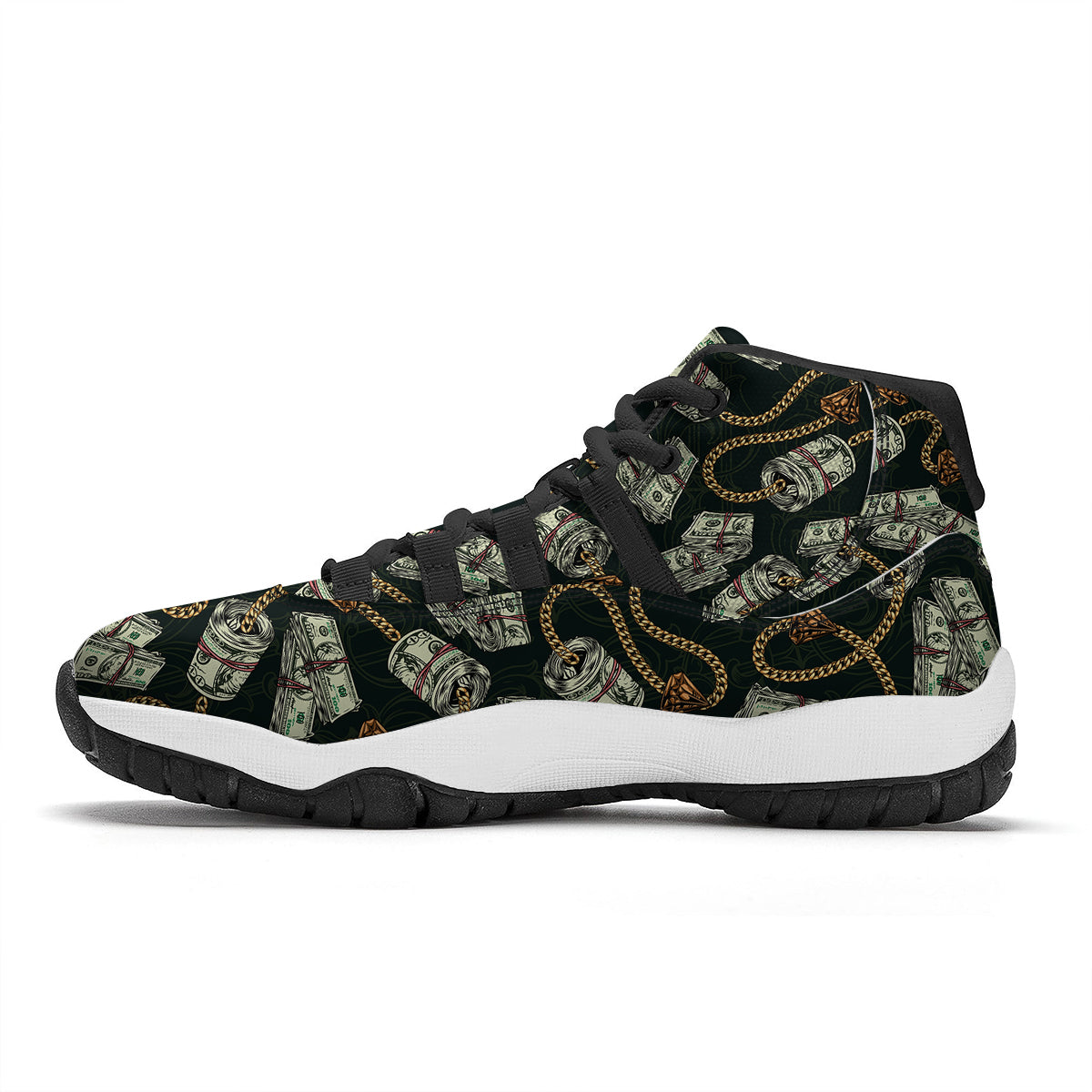 US Dollar Print Pattern Black Bball Shoes-grizzshop