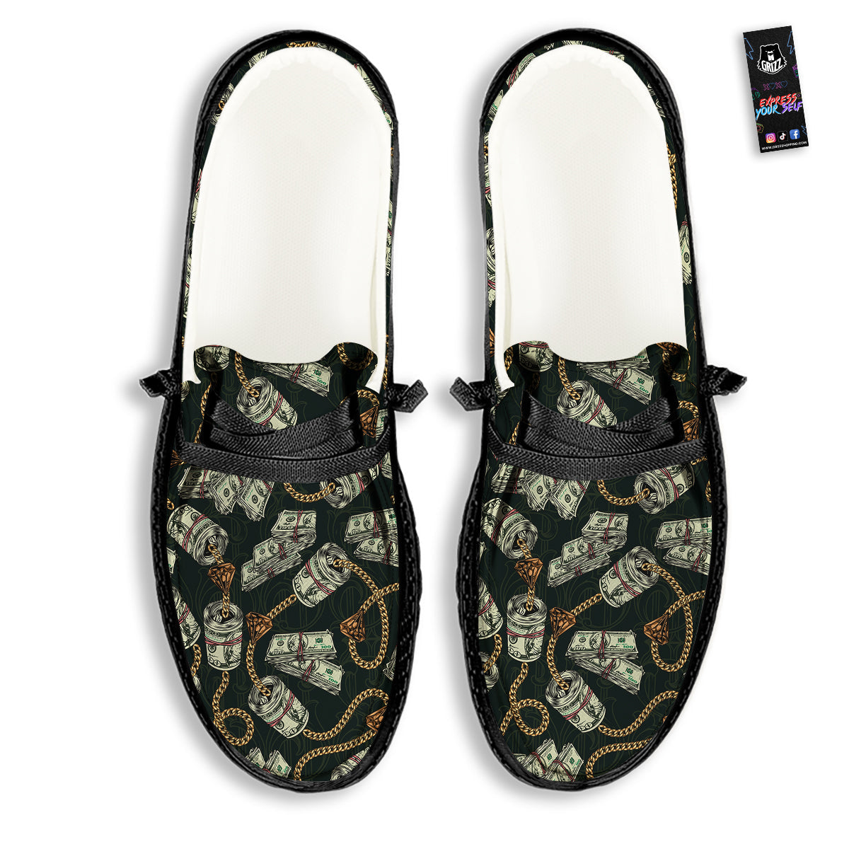 US Dollar Print Pattern Black Loafers-grizzshop
