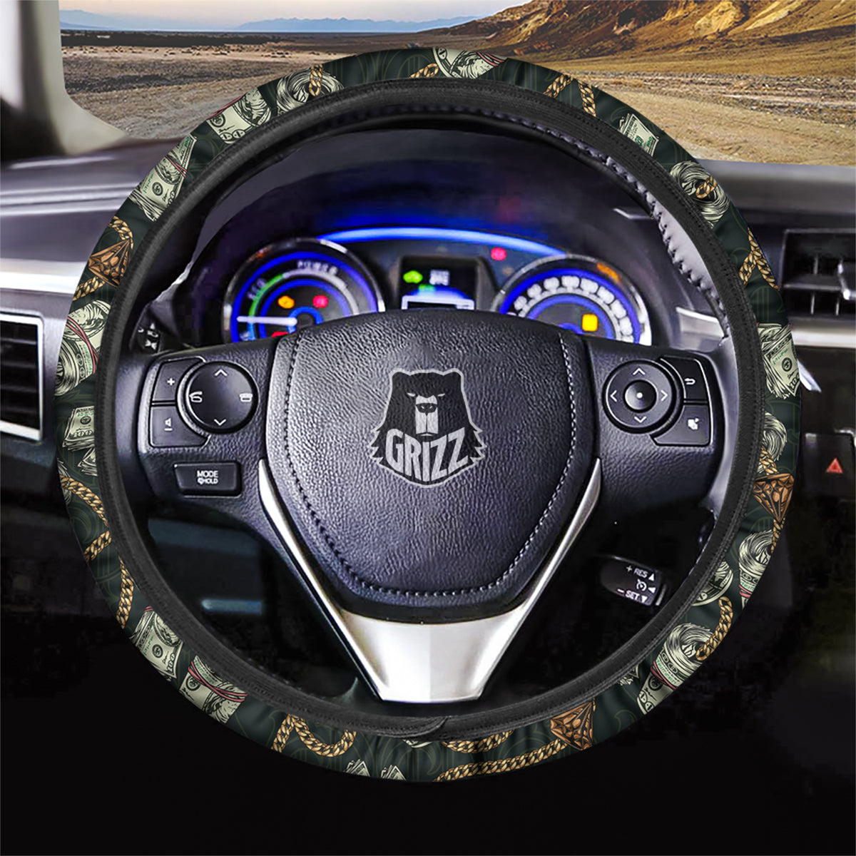 US Dollar Print Pattern Car Steering Wheel Cover-grizzshop