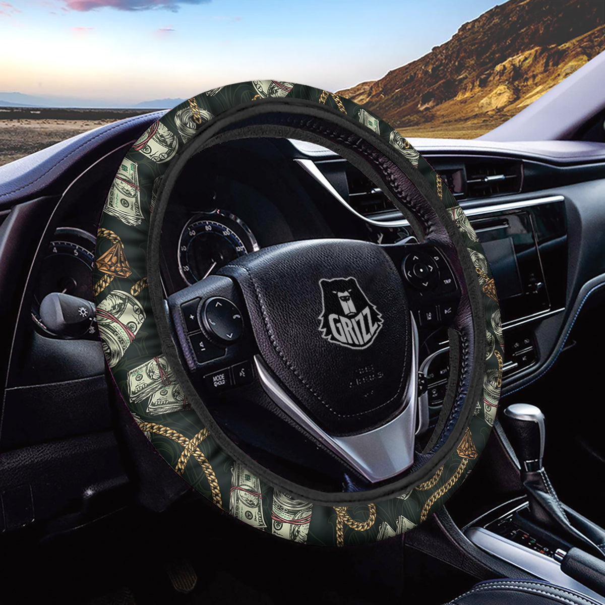 US Dollar Print Pattern Car Steering Wheel Cover-grizzshop