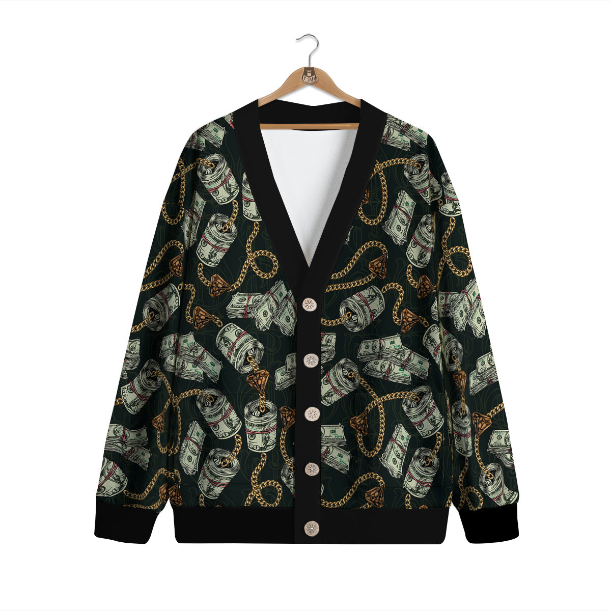 US Dollar Print Pattern Cardigan-grizzshop