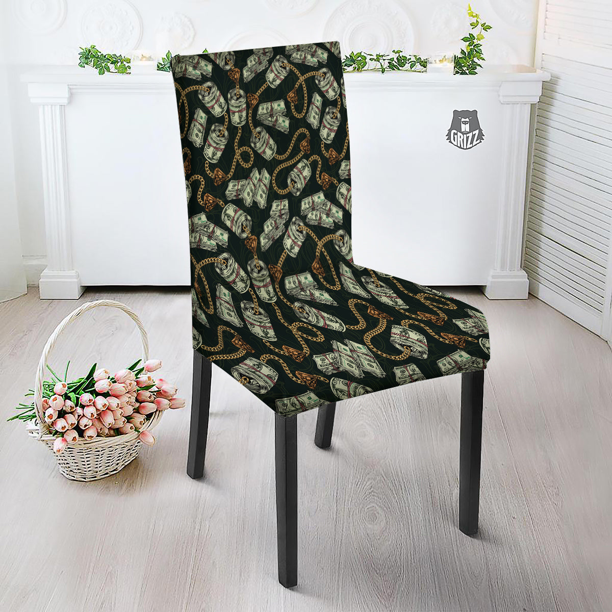 US Dollar Print Pattern Dining Chair Slipcover-grizzshop