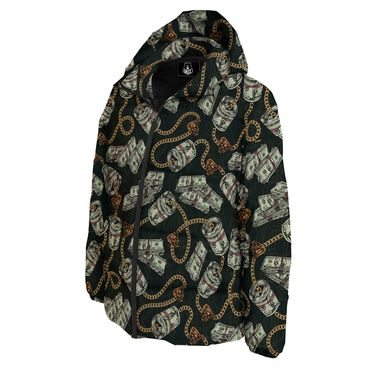 US Dollar Print Pattern Down Jacket-grizzshop