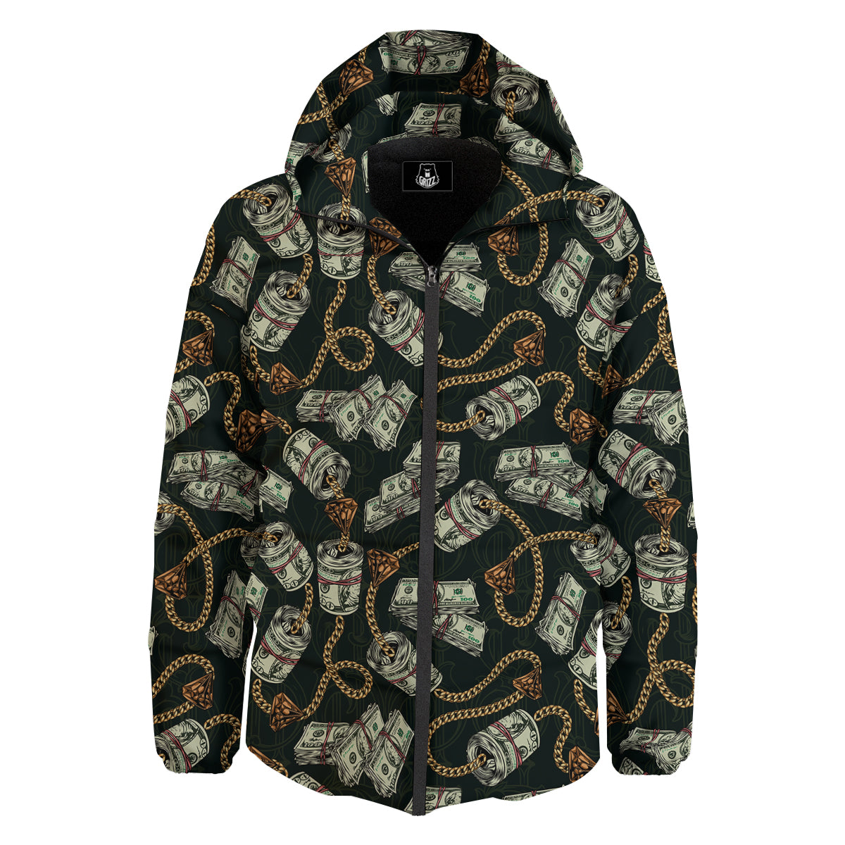 US Dollar Print Pattern Down Jacket-grizzshop