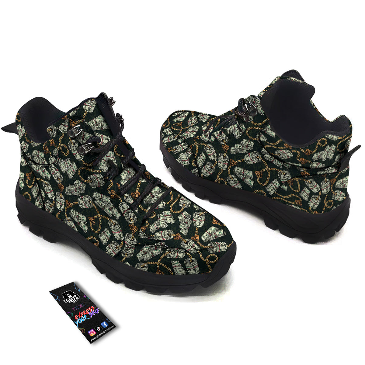 US Dollar Print Pattern Hiking Shoes-grizzshop