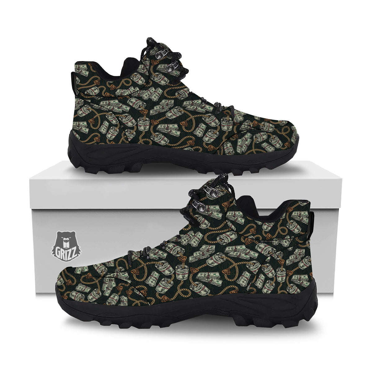 US Dollar Print Pattern Hiking Shoes-grizzshop