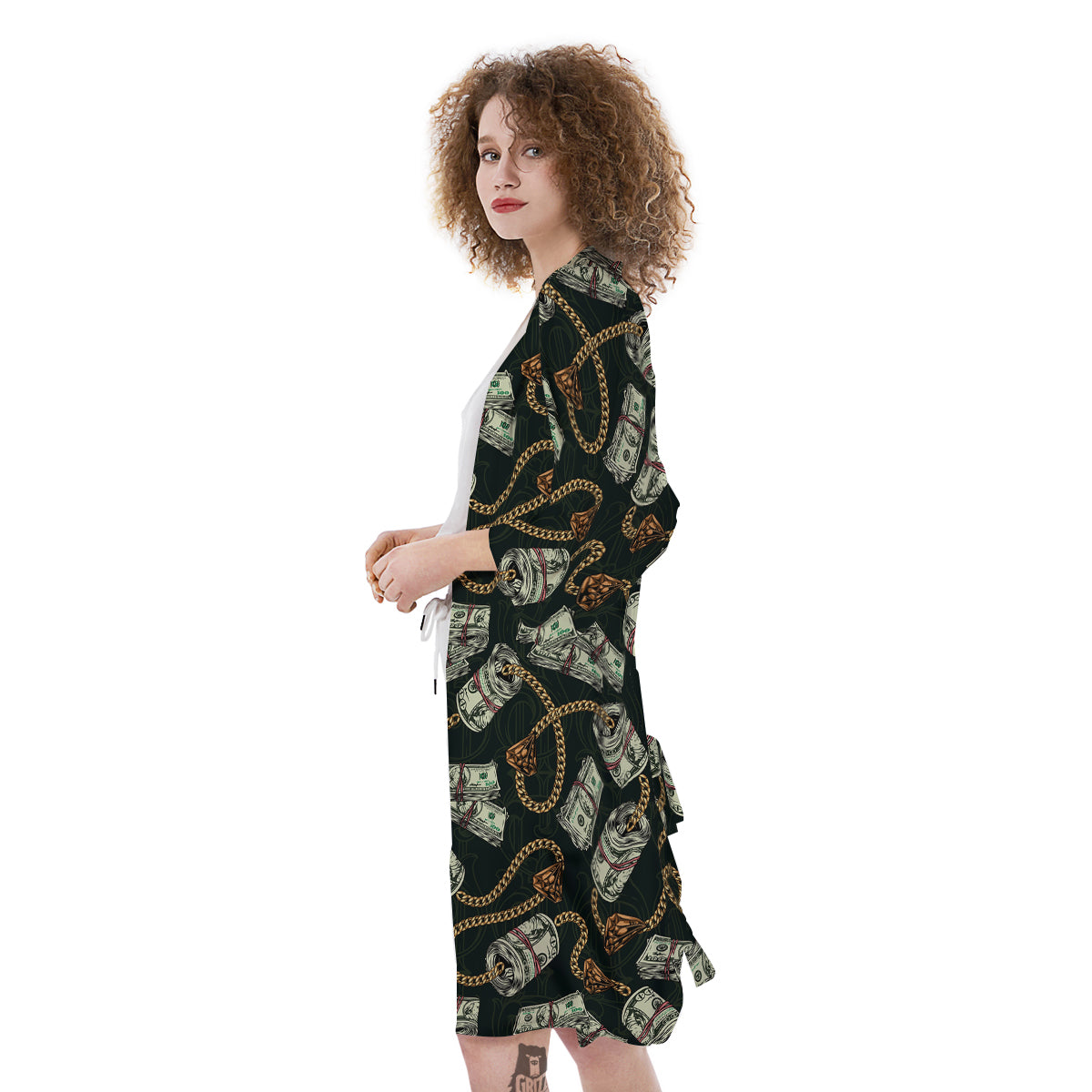 US Dollar Print Pattern Kimono-grizzshop