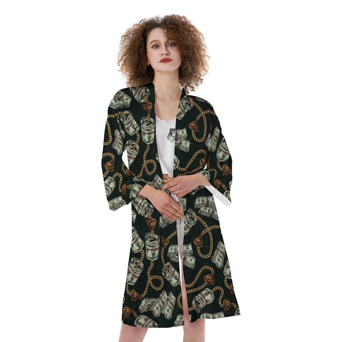 US Dollar Print Pattern Kimono-grizzshop
