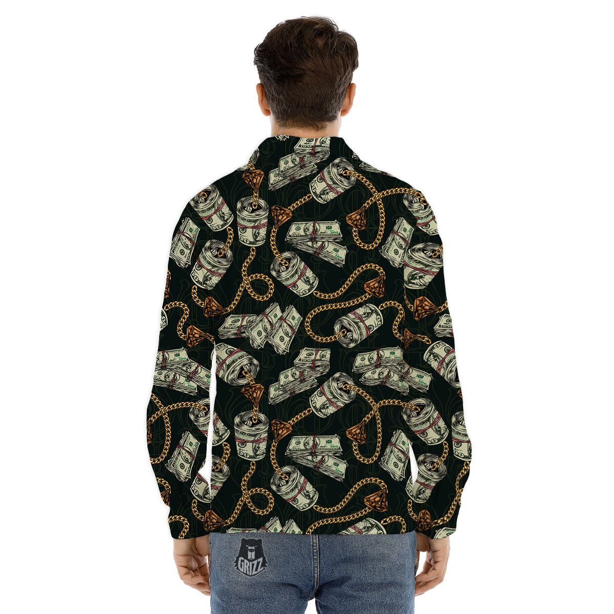 US Dollar Print Pattern Men's Dress Shirts-grizzshop