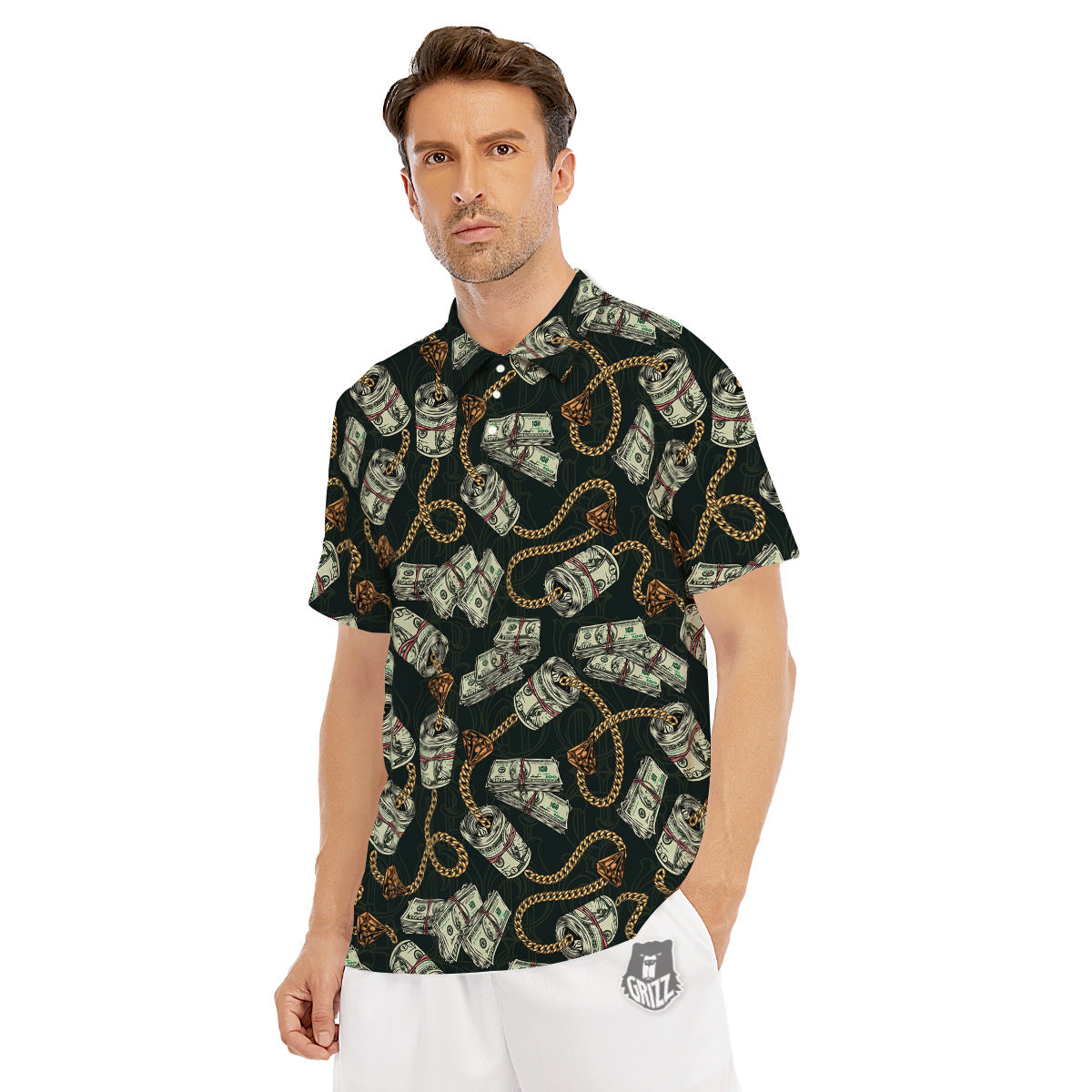 US Dollar Print Pattern Men's Golf Shirts-grizzshop