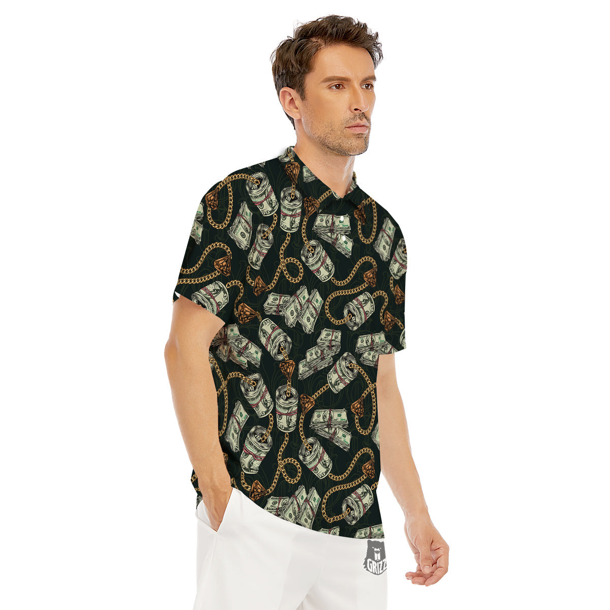 US Dollar Print Pattern Men's Golf Shirts-grizzshop