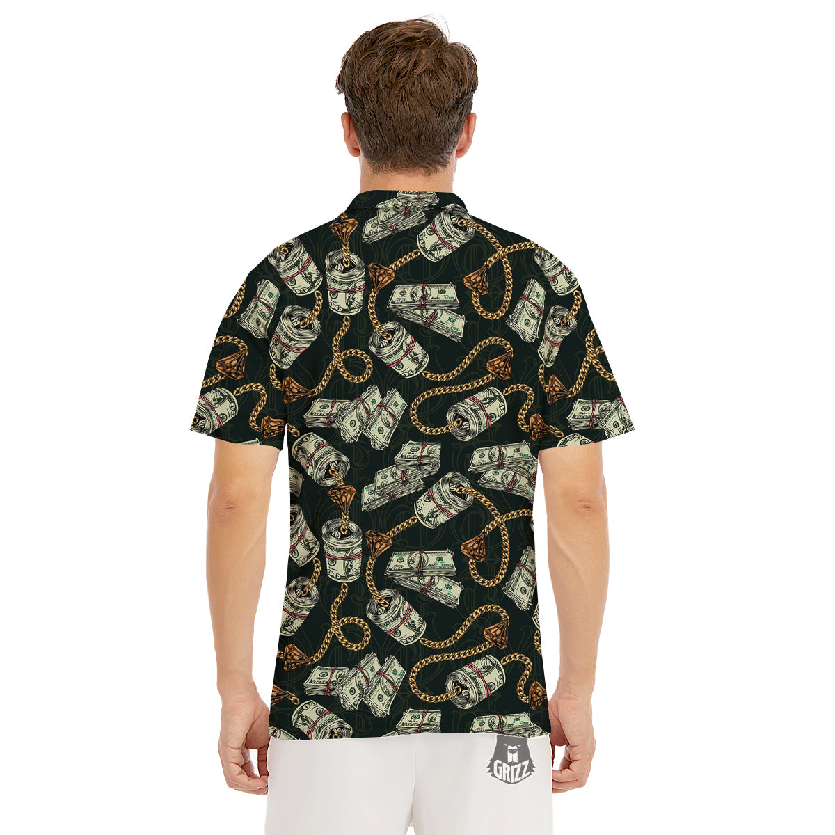 US Dollar Print Pattern Men's Golf Shirts-grizzshop
