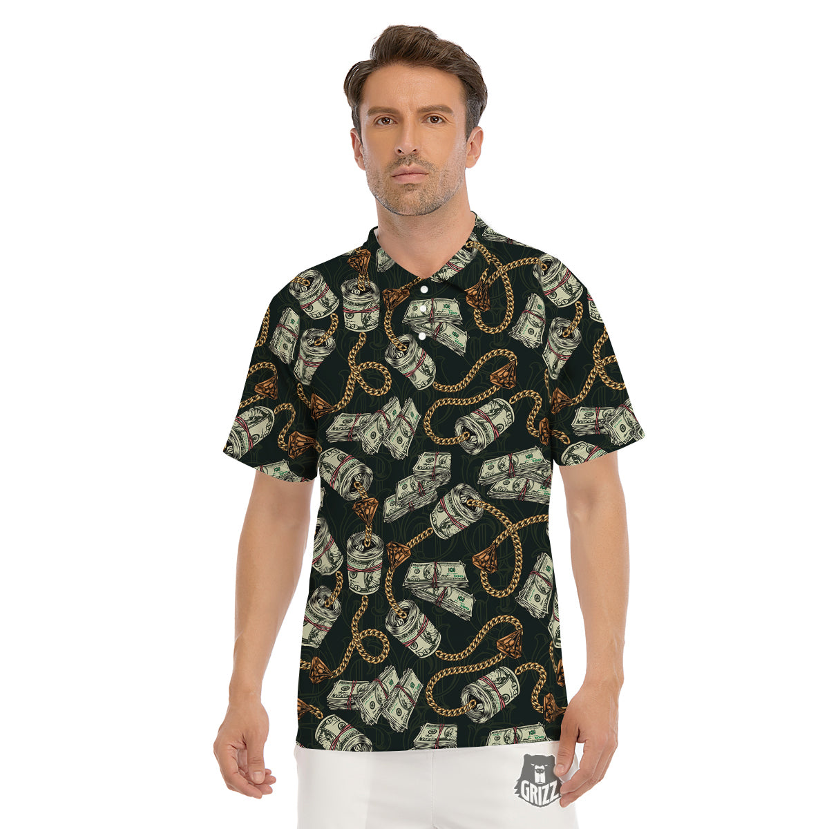US Dollar Print Pattern Men's Golf Shirts-grizzshop