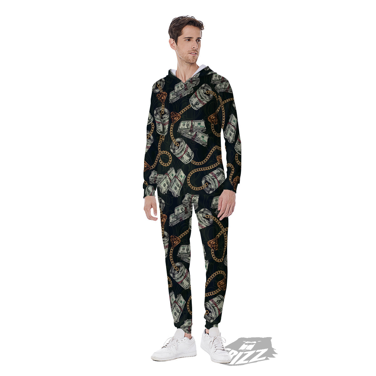 US Dollar Print Pattern Men's Jumpsuit-grizzshop