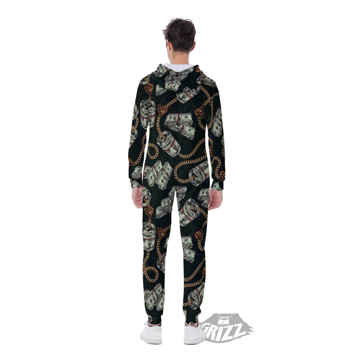 US Dollar Print Pattern Men's Jumpsuit-grizzshop