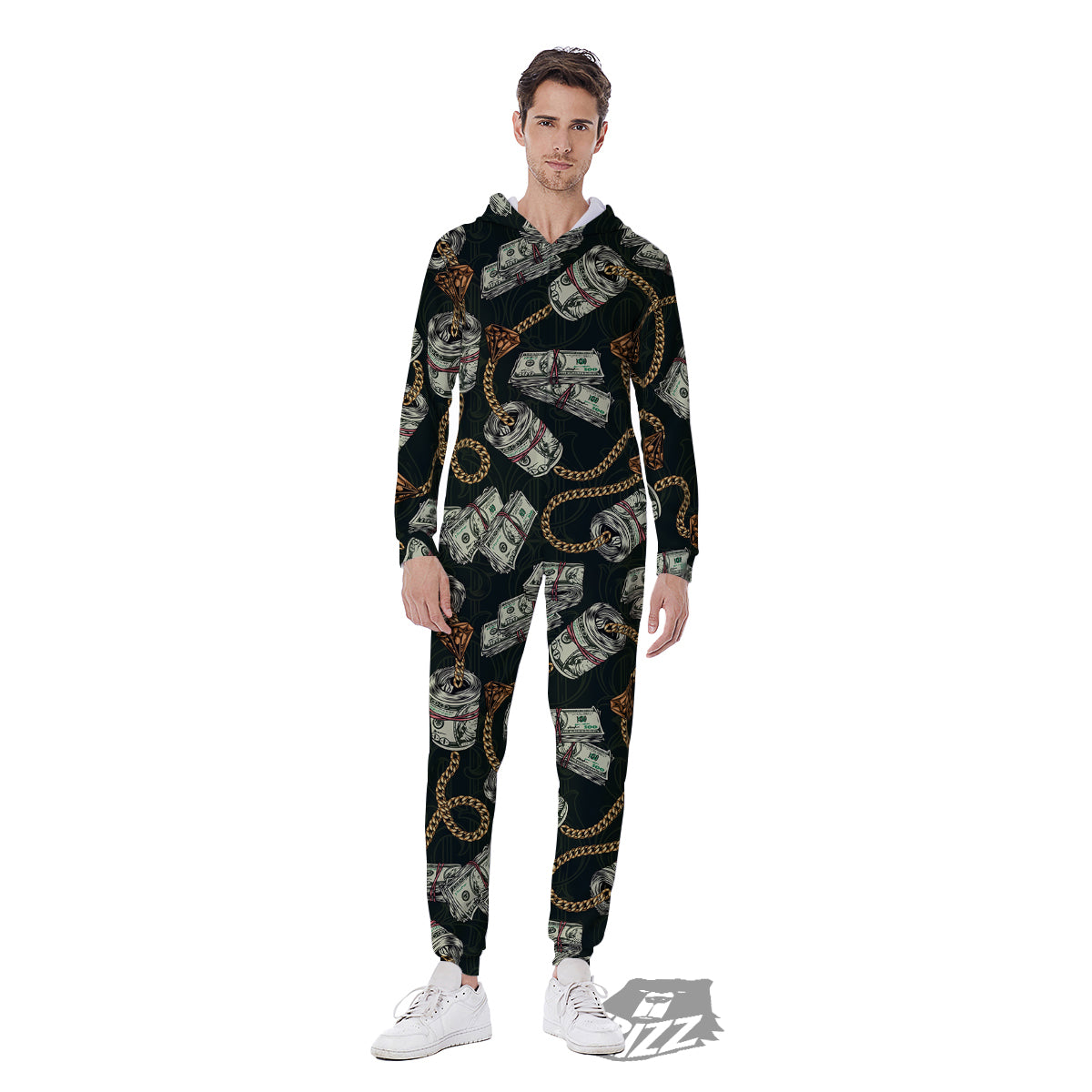 US Dollar Print Pattern Men's Jumpsuit-grizzshop