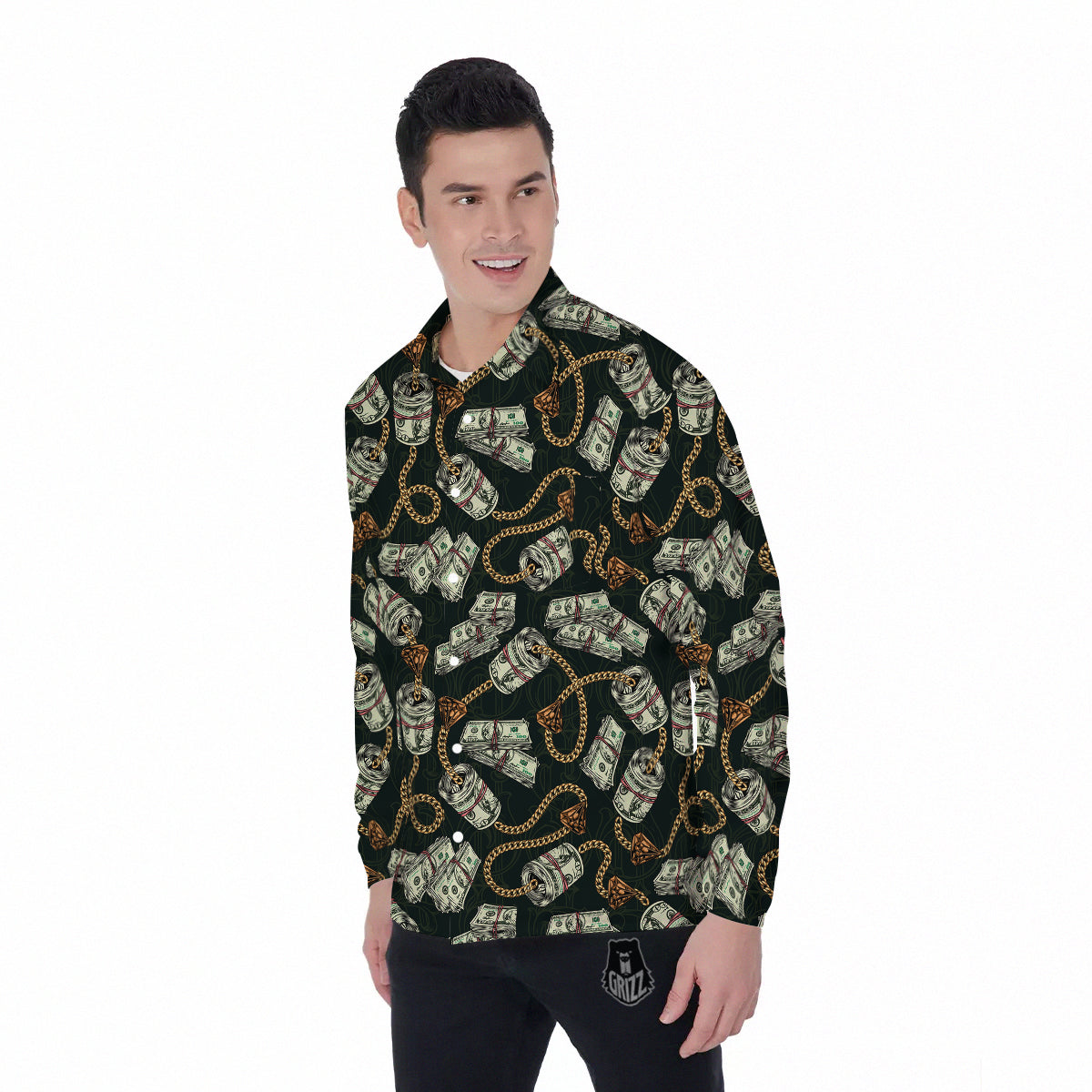 US Dollar Print Pattern Men's Long Sleeve Shirts-grizzshop