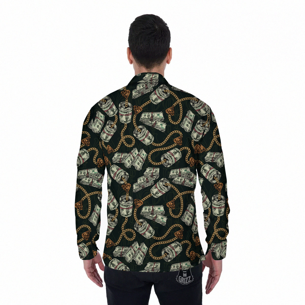 US Dollar Print Pattern Men's Long Sleeve Shirts-grizzshop