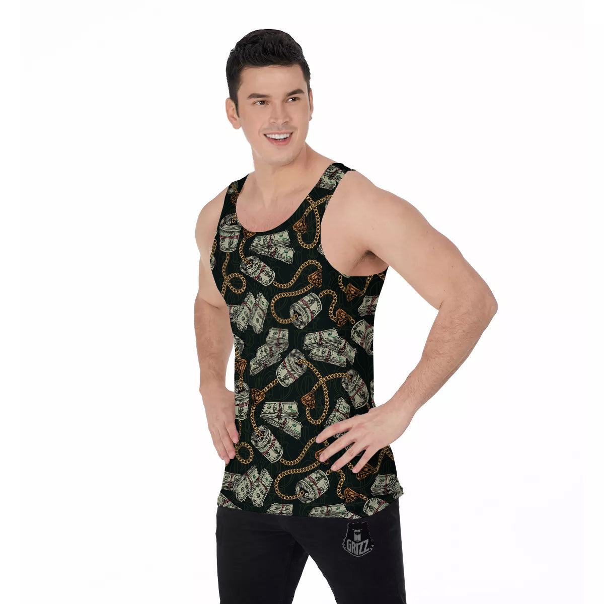 US Dollar Print Pattern Men's Tank Top-grizzshop