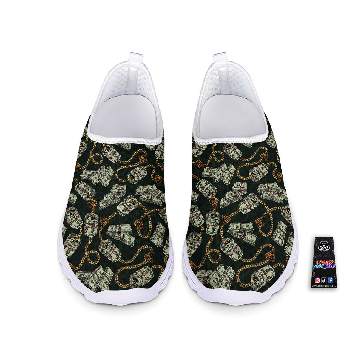 US Dollar Print Pattern Nurse Shoes-grizzshop
