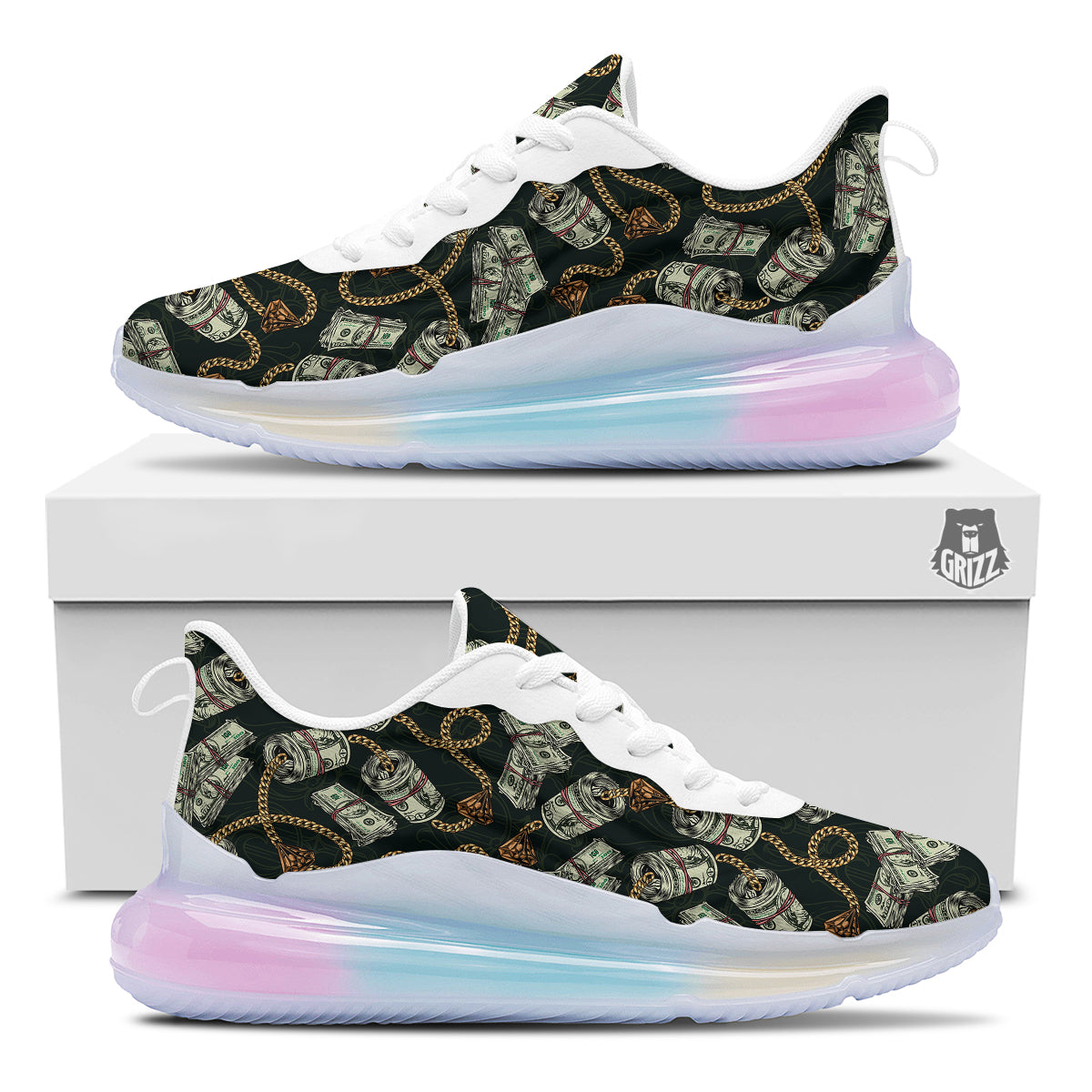 US Dollar Print Pattern Running Sneakers-grizzshop