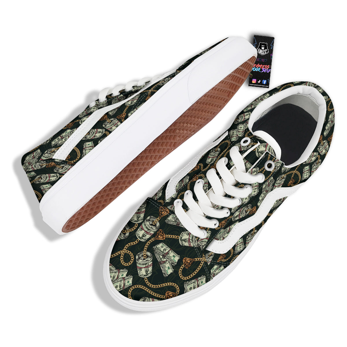 US Dollar Print Pattern Skate Shoes-grizzshop