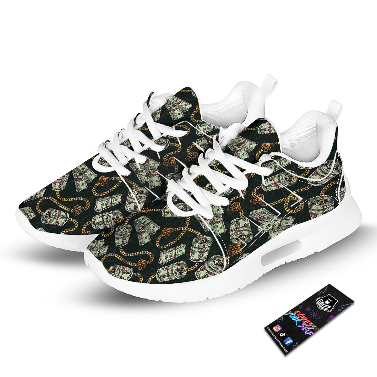 US Dollar Print Pattern Tennis Shoes-grizzshop