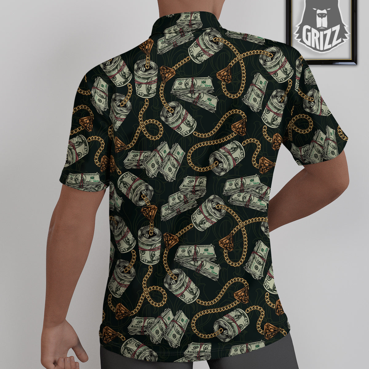 US Dollar Print Pattern Untucked Shirts-grizzshop