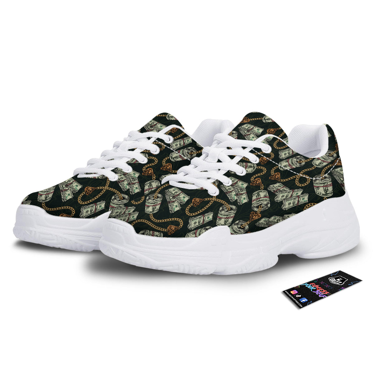 US Dollar Print Pattern White Chunky Shoes-grizzshop