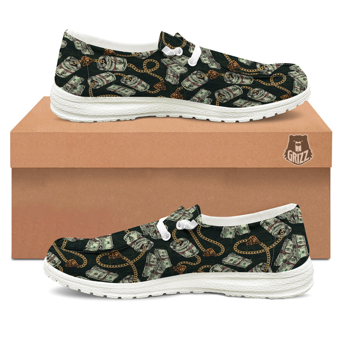 US Dollar Print Pattern White Loafers-grizzshop