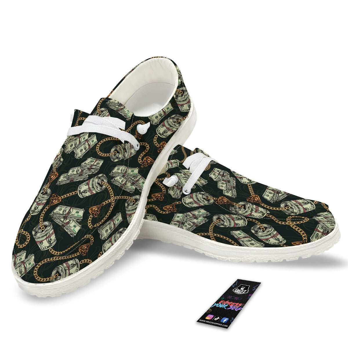 US Dollar Print Pattern White Loafers-grizzshop