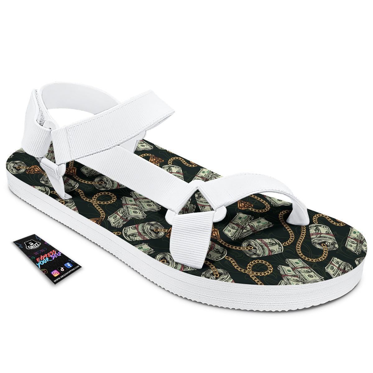 US Dollar Print Pattern White Open Toe Sandals-grizzshop