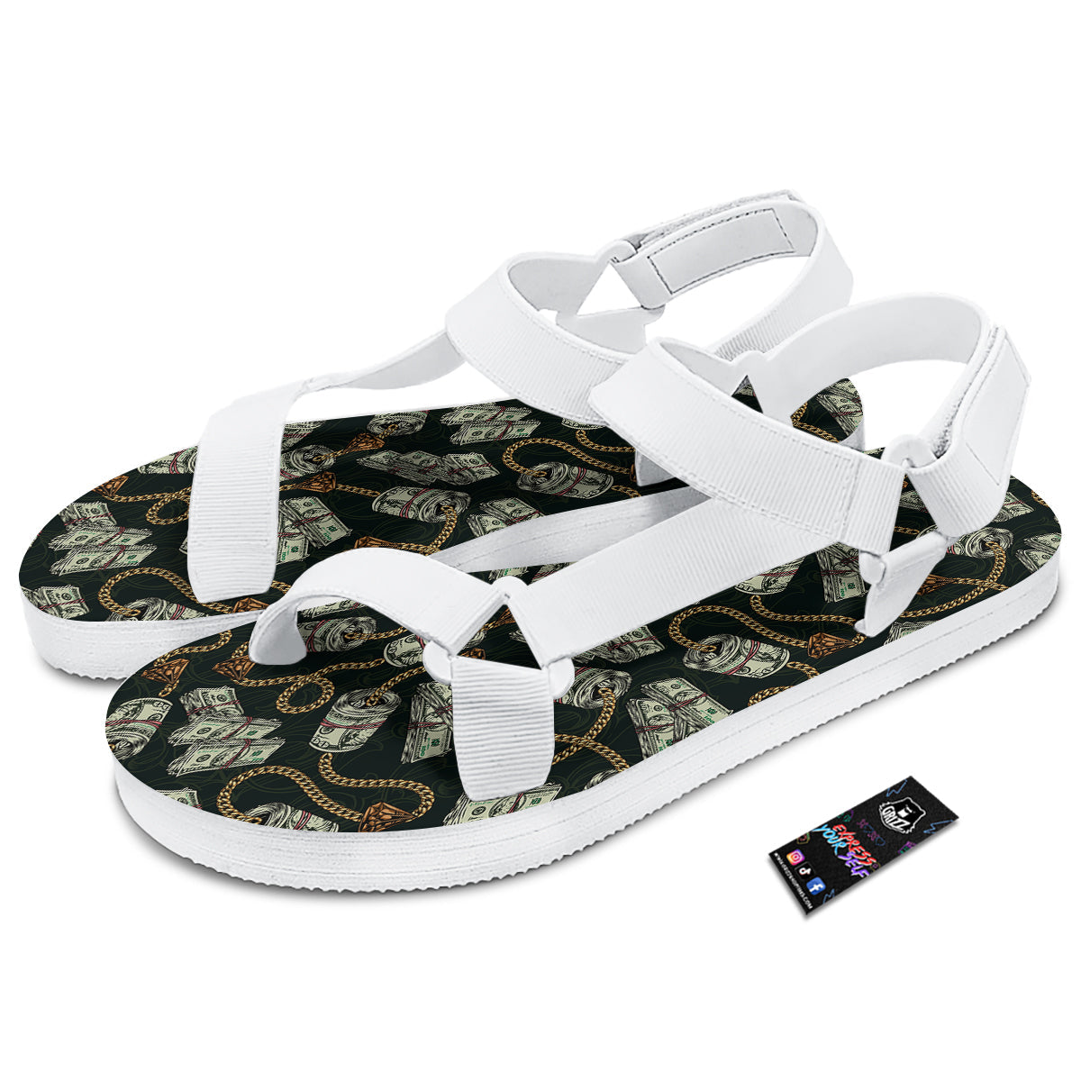 US Dollar Print Pattern White Open Toe Sandals-grizzshop