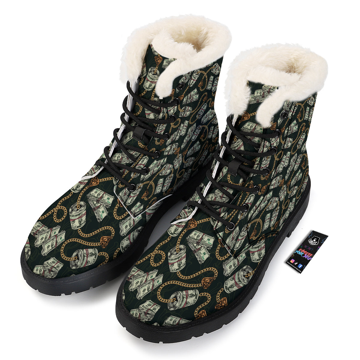 US Dollar Print Pattern Winter Boots-grizzshop