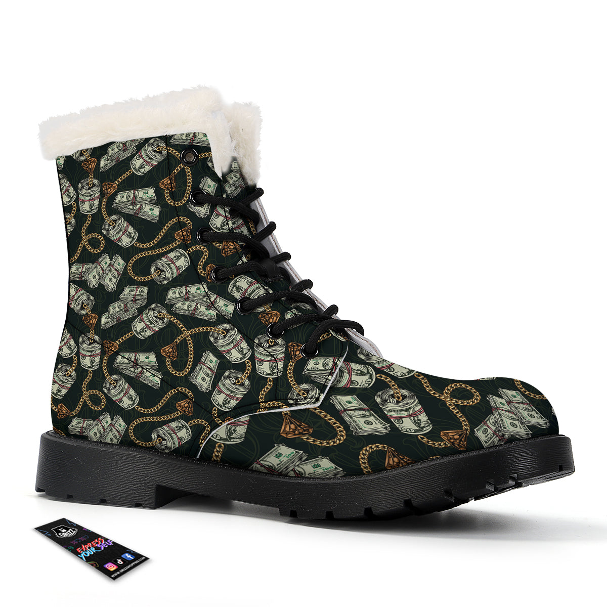 US Dollar Print Pattern Winter Boots-grizzshop