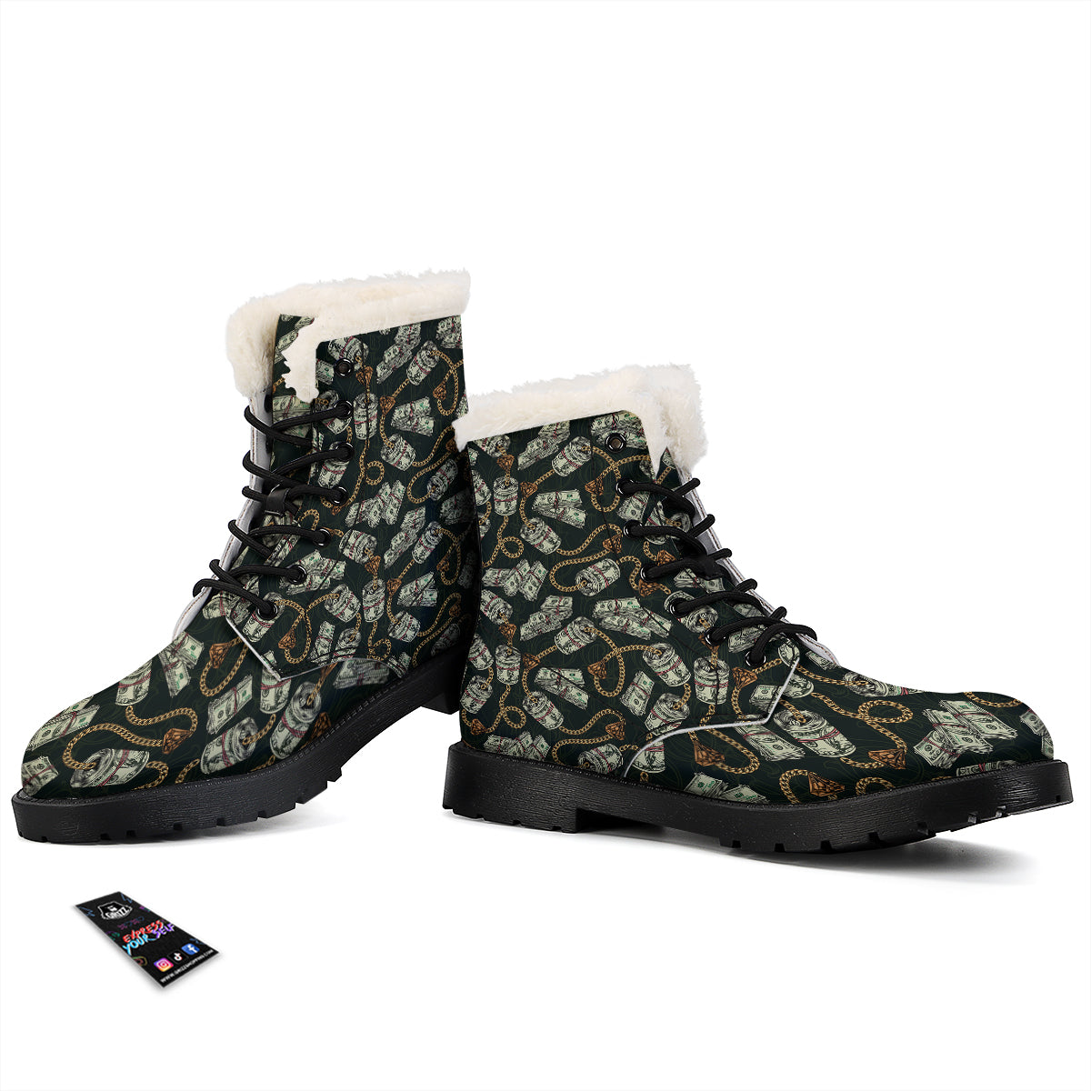 US Dollar Print Pattern Winter Boots-grizzshop