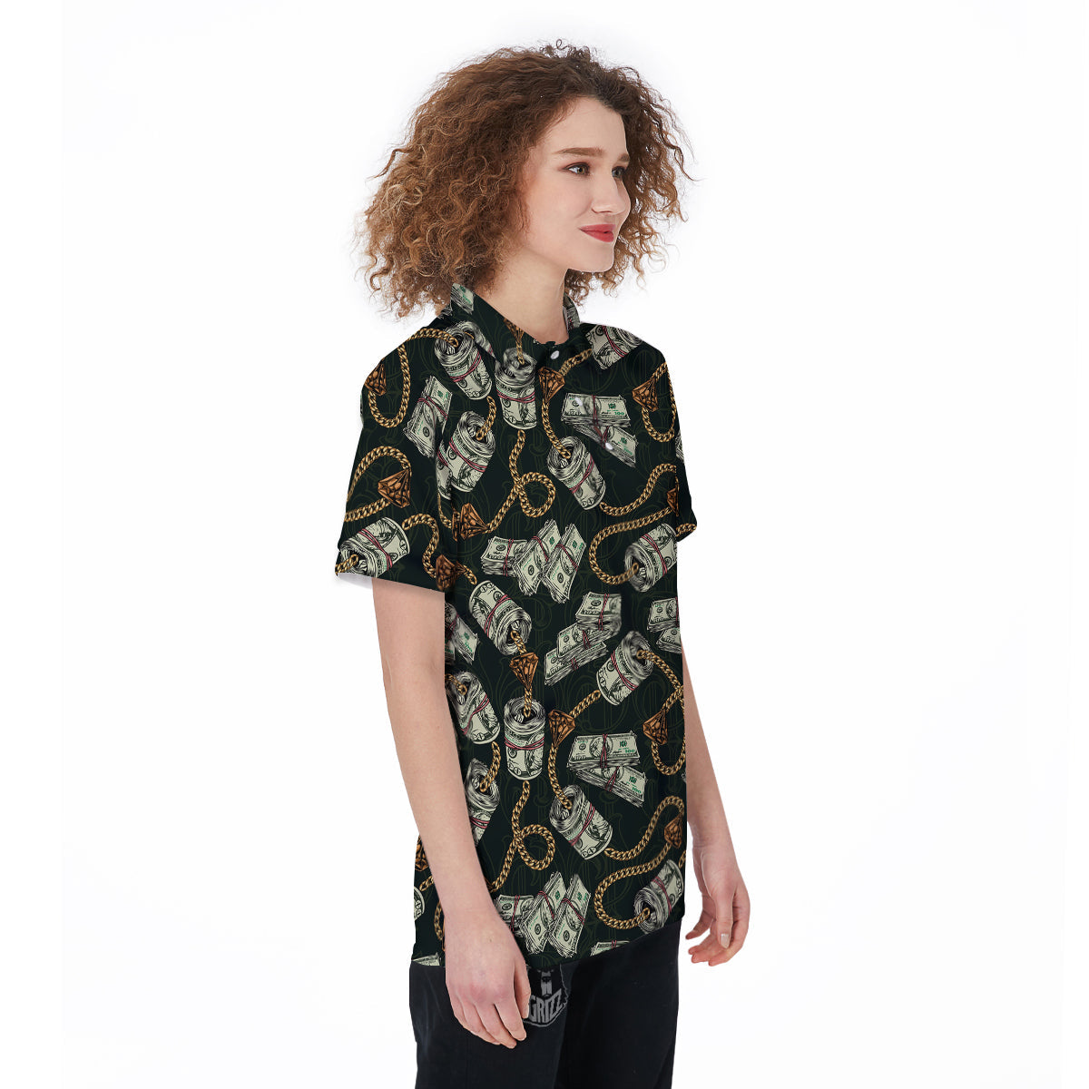 US Dollar Print Pattern Women's Golf Shirts-grizzshop
