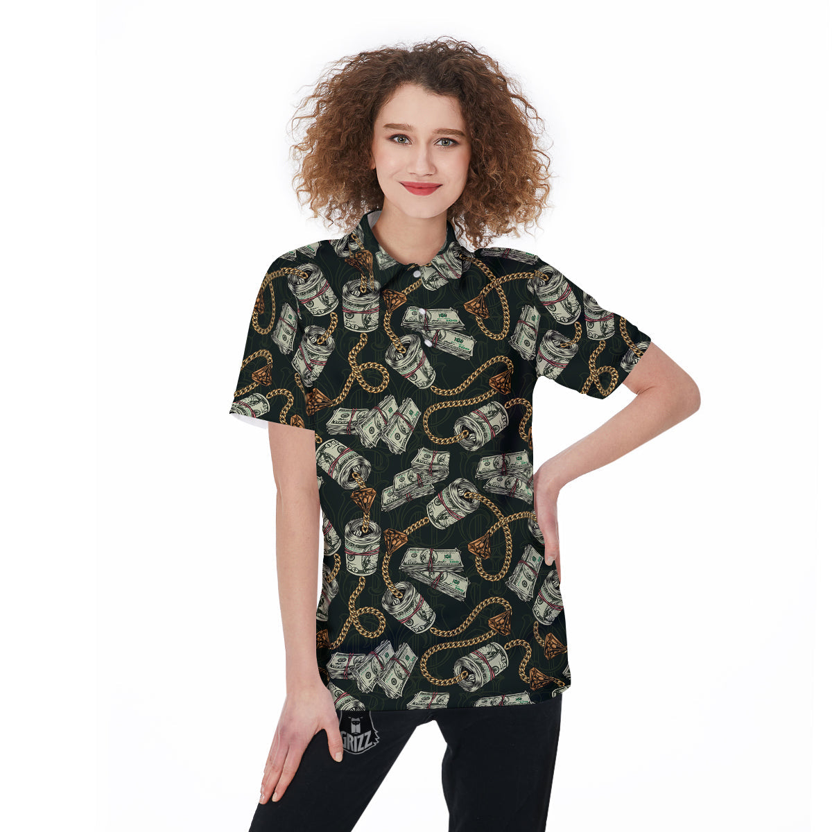 US Dollar Print Pattern Women's Golf Shirts-grizzshop