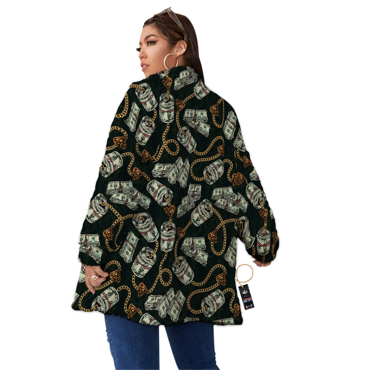 US Dollar Print Pattern Women's Sherpa Jacket-grizzshop