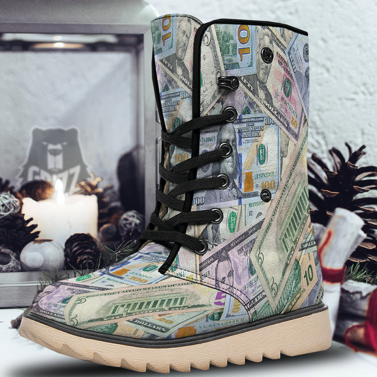 US Dollar Print Snow Boots-grizzshop