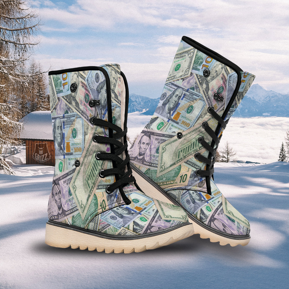 US Dollar Print Snow Boots-grizzshop
