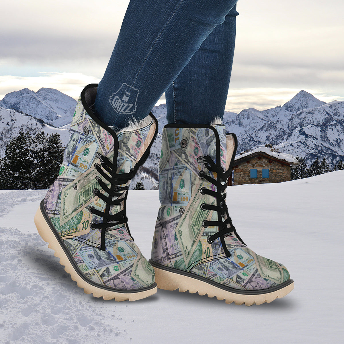 US Dollar Print Snow Boots-grizzshop