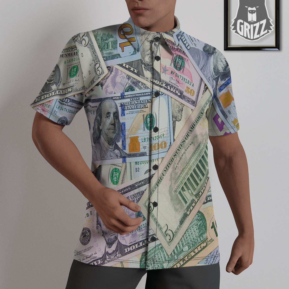 US Dollar Print Untucked Shirts-grizzshop