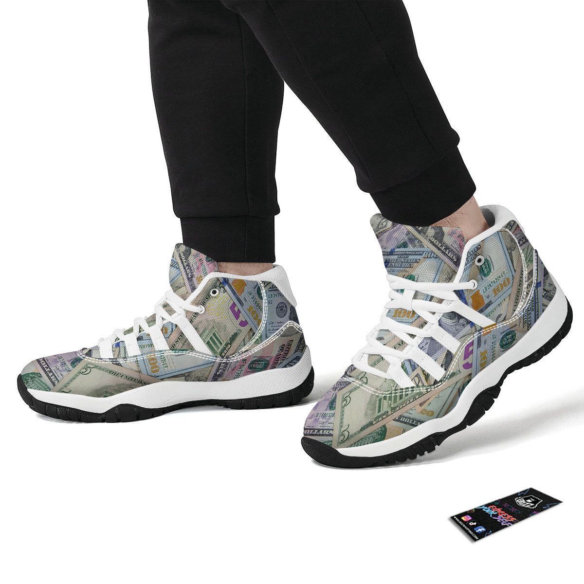 US Dollar Print White Bball Shoes-grizzshop