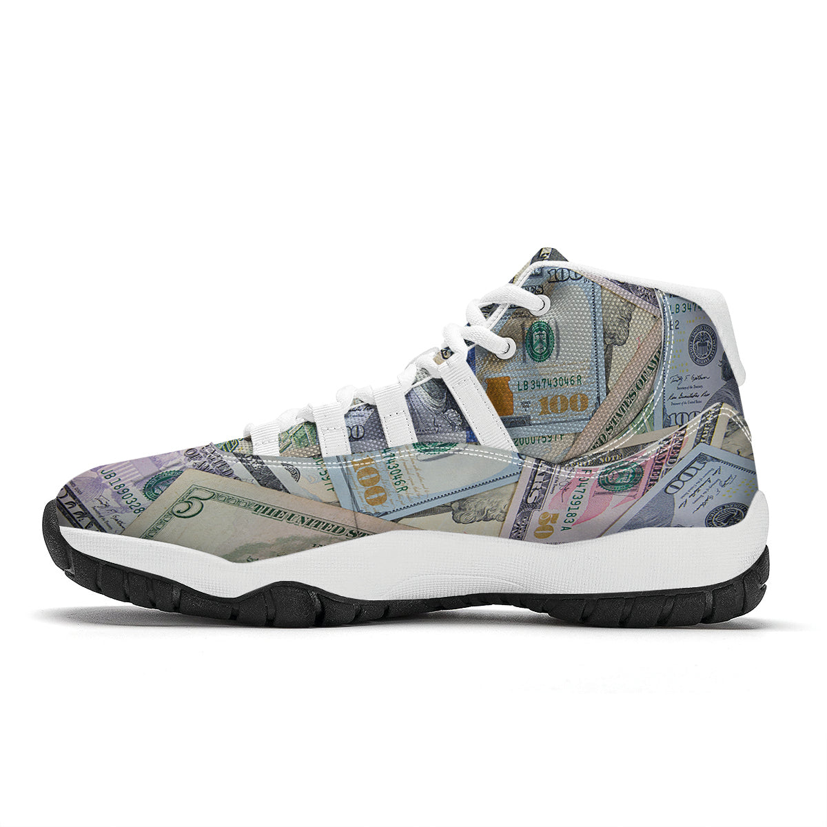 US Dollar Print White Bball Shoes-grizzshop